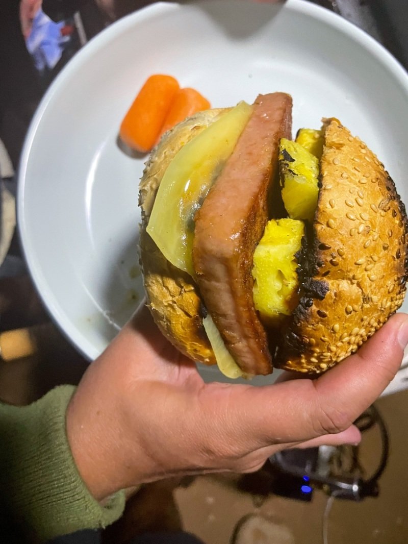 Spam and pineapple  burger, Cape Range