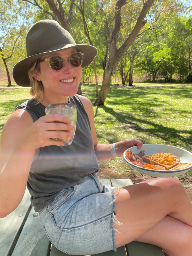 Breakfast after securing our spot, Edith Falls