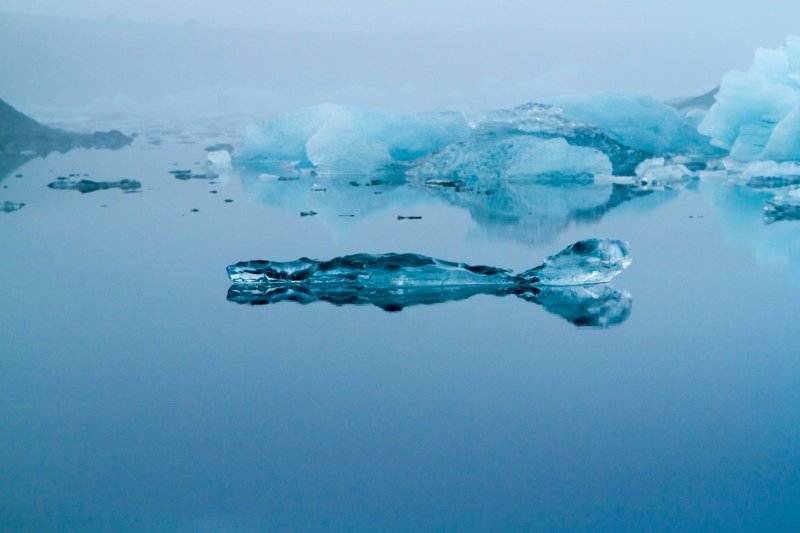 View of Jökulsárlón Lagoon, full of icebergs from the Breiðamerkurjökull glacier, fog, mood and (somewhere) Anna, Wayne and Kerrie